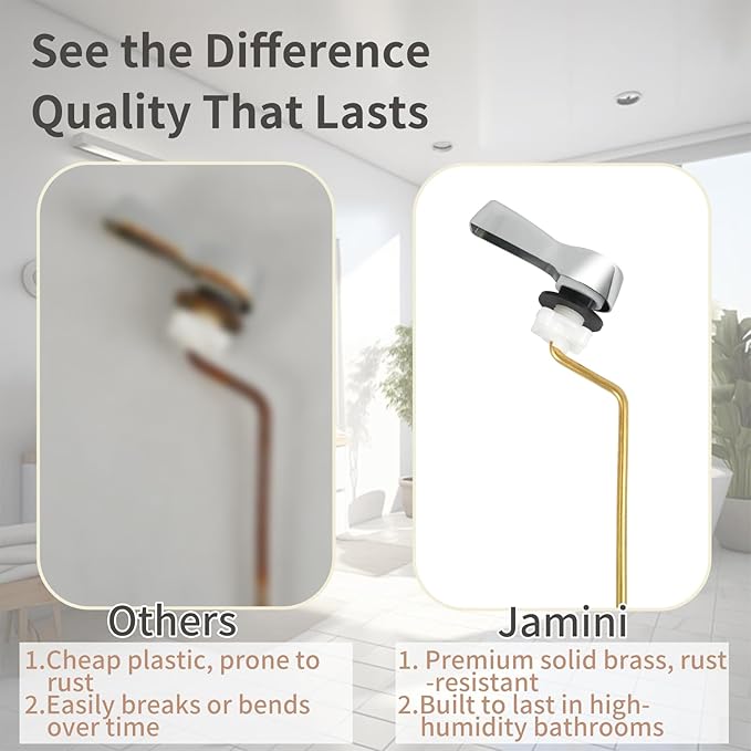 jamini Universal Side Mount Toilet Handle Kit - Durable Brass Lever with Chrome Finish, Adjustable Arm & Stainless Steel Flapper Chain for Most Toilets