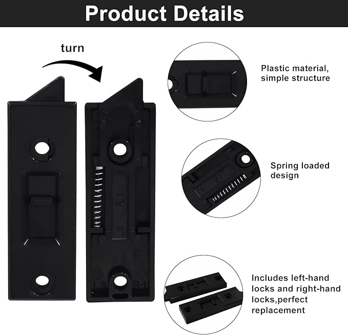 Window Latch Locks Replacement Window Parts and Hardware, Plastic Spring Loaded Sliding Window Tilt Latch for Home Window Accessories, Pack of 4 (Black)