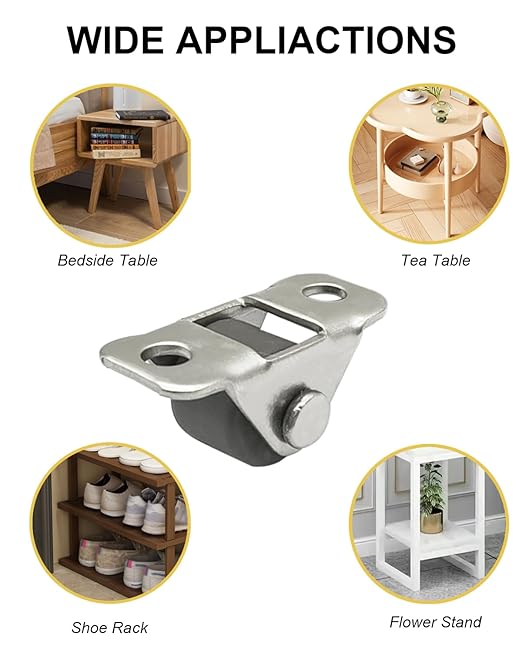 24PC Mini Caster Wheels Low Profile, 1/2 Inch Single Direction Tiny Wheels, Little Rubber Rolling Wheels with Steel Top Plate for Small Appliances, Furniture, DIY (Non Swivel)