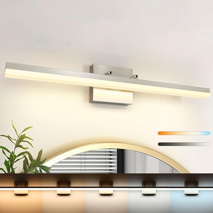 Brushed Nickel Vanity Light for Bathroom - 5CCT Dimmable, Adjustable Angle, 23.62-inch Long 16W LED Bar Light Fixture Over Mirror - Modern Wall Lighting