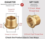 1/2 Inch NPT Male x 3/8 Inch NPT Female Brass Pipe Fitting, Hex Bushing, Reducer Adapter, Thread 0.75" OD to 0.625" ID, (10 Piece)