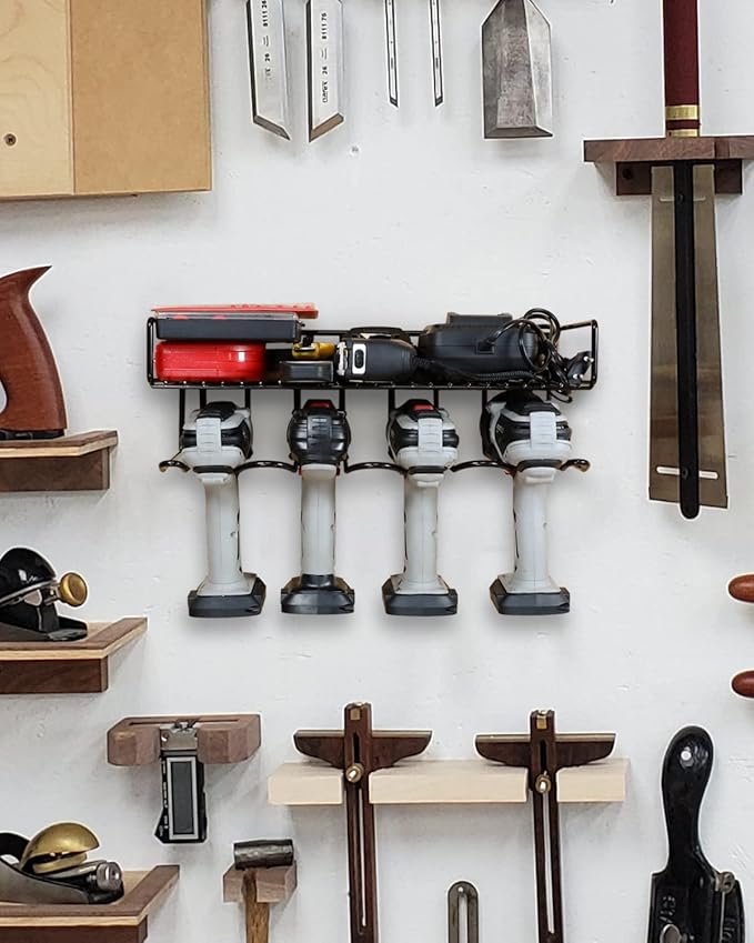 Heavy Duty Tool Organizer, 16"W x 7.48"H x 5.51"D, 4 Wall Mount Anchors, 3.95" Between Slots, Sturdy Steel Construction, Ideal for Power Tools