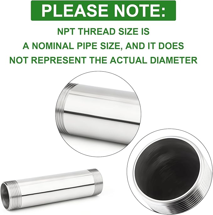 TAISHER 1PCS Stainless Steel Pipe Fittings, 1-1/4" NPT Male x 1-1/4" NPT Male Threaded, 8" Length Nipple Cast Pipe