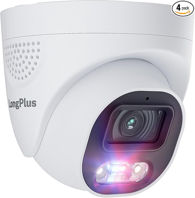 LongPlus 8MP 4K UHD Poe Wired Security Camera Outdoor for Security Cameras System, Cameras for Outdoor Home Security Spot Lights Color Night Vision, Red-Blue Alarm Lights & Sound LP8MEF8