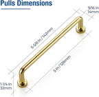 JOY DECOR Cabinet Pulls – 5 Inch Hole Center, Polished Brass, 5 Pack, Zinc Alloy Cabinet Handles for Drawers & Cupboard – Vintage Style Hardware for Kitchen, Bathroom, Dresser, Furniture Makeover