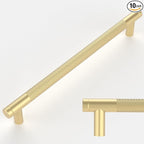 Amerdeco 10 Pack Gold Knurled Cabinet Pulls 7.55 Inch Center to Center Kitchen Cabinet Handles for Drawer Dresser, Cupboard and Wardrobe ZH0031
