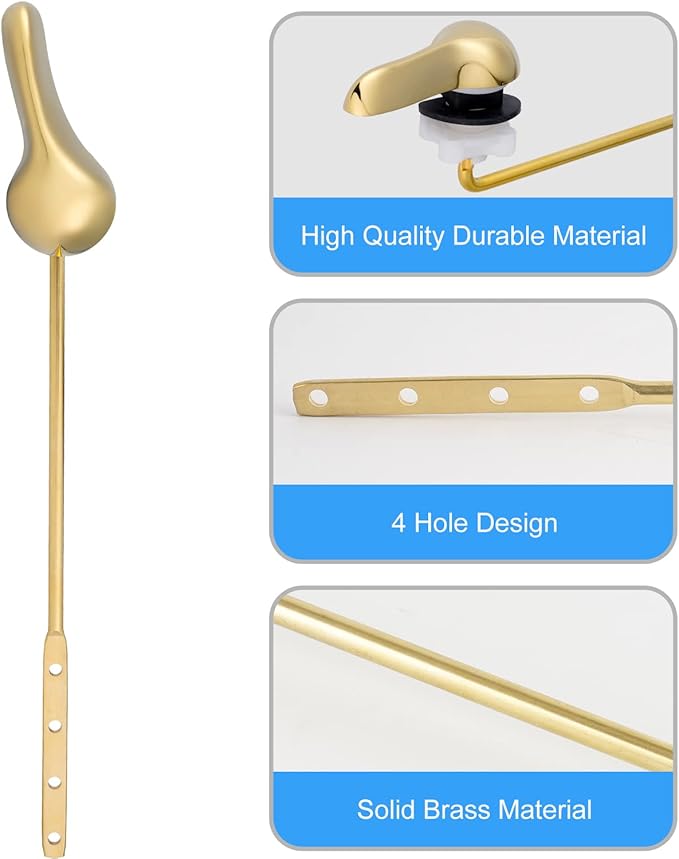 iFealClear 2 Pack Polished Gold Toilet Handle Replacement Kit, Universal Front Mount Toilet Tank Flush Lever Replacement, Solid Brass Toilet Trip Lever Fits Most Toilets, Gold Finish