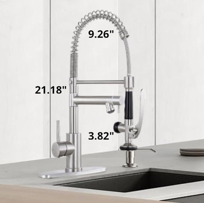 Smart Kitchen Faucet, 3 Modes Pull Down Sprayer, LED Temperature Control, Ceramic Valve,360-Degree Rotation,1 or 3 Hole Deck Plate, Double Spout. 10-Year Warranty. (KW-05SN, Brushed Nickel)