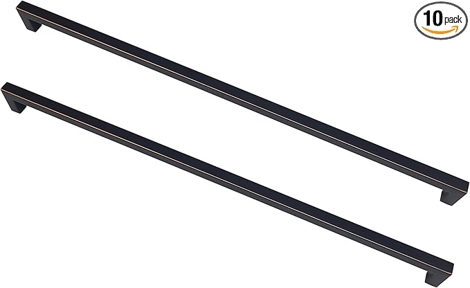 Oil Rubbed Bronze Cabinet Pulls 17-5/8 Inch Hole Centers(448mm), Long Cabinet Handles Square Drawer Pulls 10 Pack, Stainless Steel Wardrobe Handles