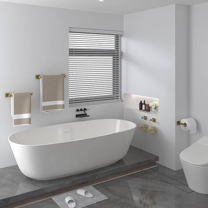 Toilet Paper Holder Collision Avoidance Towel Racks for Bathroom Thickened Material 304 Stainless Steel Towel Rack 10-Piece Towel Bar Brushed Gold Bathroom Hardware Set Will Not Rust