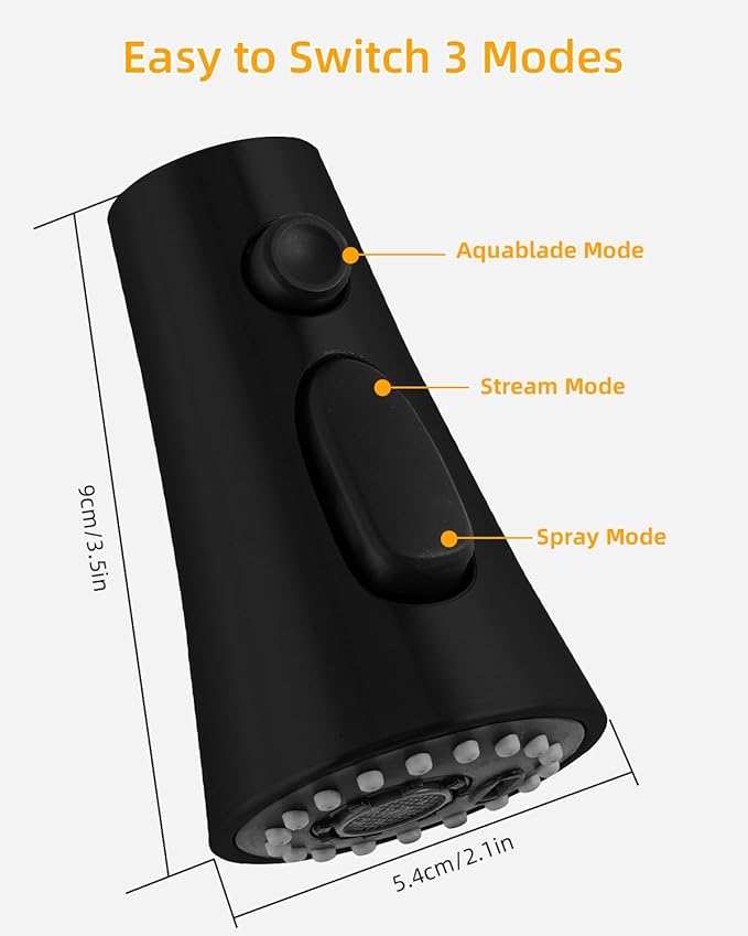 Hibbent Kitchen Sink Faucet Head Replacement, NSF/ANSI/CAN 61 & CUPC Certified, 3-Function Pull Down Sprayer Nozzle with 15 Adapters, Compatible with Delta, Kohler, Moen Faucet, Matte Black