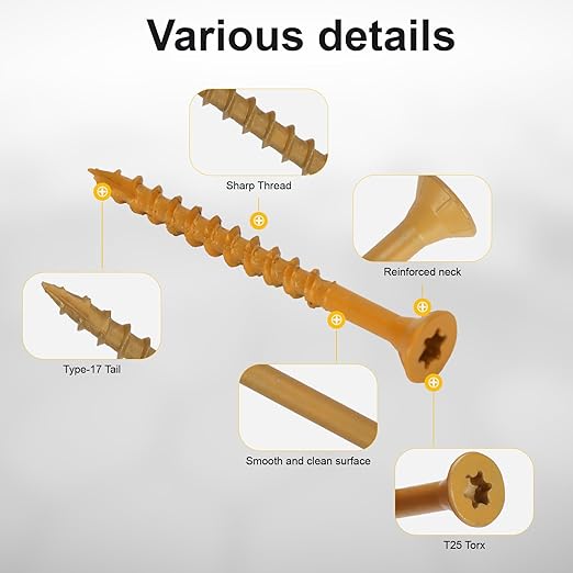Wood Screws #8 x 2’’, T25 Star Torx Drive Flat Head Deck Screws, Tan, 127Pcs (1lb)