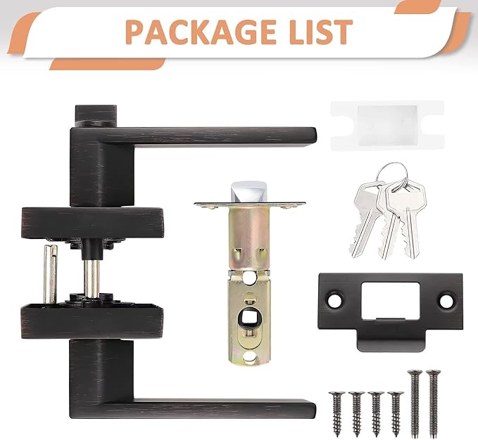 Probrico 2 Pack Oil Rubbed Bronze Entry Door Lever with Lock, One Keyway Entrance Door Locksets for Front Door (Three Same Keys), Exterior Square Door Lock Interior Bedroom Entrance Door Knob