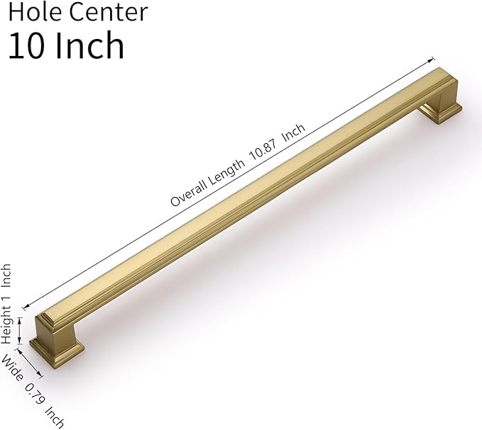 10 Pack 10 Inch(254mm) Hole Center Brushed Champagne Bronze Modern Cabinet Pulls Kitchen Cabinet Handles Kitchen Cabinet Hardware Timeless Drawer Pulls for Dresser Wardrobe, Champagne(10x10)