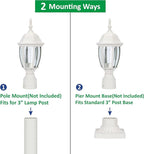 LIT-PaTH Outdoor Post Lighting Fixture Pole Lantern, E26 Medium Base Max 60W, Aluminum Housing Plus Glass, Matte White Finish, 2-Pack