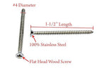 Bolt Dropper #4 x 1-1/2" Stainless Steel Flat Head Phillips Wood Screw, (100 pc), 18-8 (304) Stainless Steel Sheet Metal Screws - Type A Point, Plain Finish