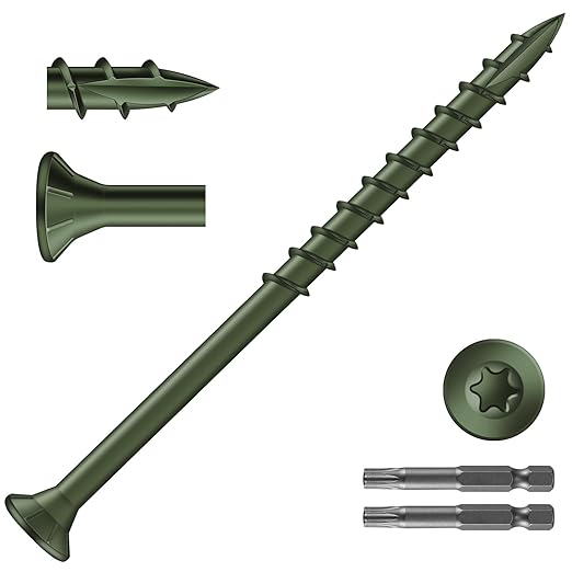 #9 x 3 Inch Deck Screws (790Pcs) 10lb. Exterior Wood Screws. Carbon Steel, Green, Flat Head, Rust Resistant epoxy Coated, with T25 Star Bit