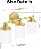 Brushed Gold Bathroom Light Fixtures, 3-Light Gold Vanity Lights with Frosted Glass Shades, Mid-Century Modern Wall Sconces for Living Room
