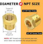 Hooshing 10PCS Brass Reducing Hex Bushing 1/2" NPT Male to 3/8" NPT Female Reducer Pipe Fitting Adapter