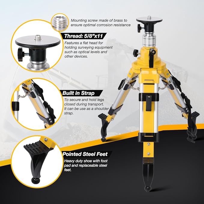 Elevator Tripod for Laser Level, Surveying Instruments With Adjustable Legs for Cross Rotary Lasers