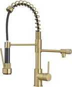Brushed Gold Kitchen Faucet with Pull Down Sprayer, Single Handle Commercial Brass Kitchen Sink Faucets with 3 Way Drinking Kitchen Faucet, for Water Filtration System or Pot Filler Faucet in Gold