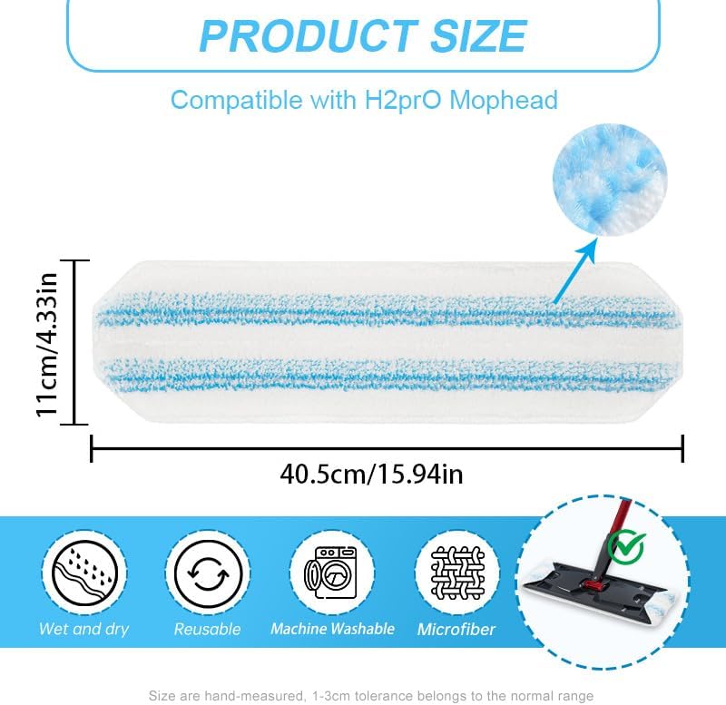 2 Pack Reusable Mop Pads Compatible with O-Cedar/Vileda H2prO System,Microfiber Pads Refills Machine Washable Up to 100 Times Wet Dry Use Suitable for All Floor Types (2 Pack)