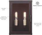 GLOBE Electric 60000131 2-Light Outdoor Wall Sconce, Dark Bronze, Matte Brass Accents, Weatherproof Glass Door Closure