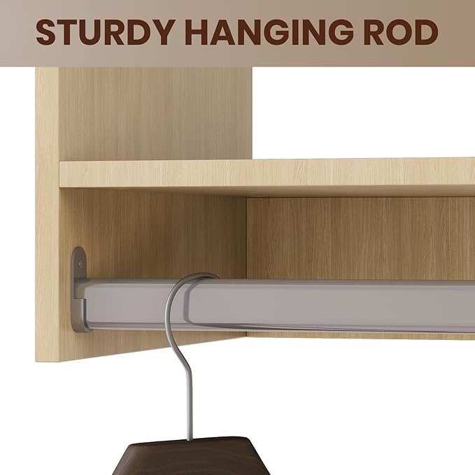 ROOMTEC 28.5" Medium Hanging Closet Unit, Modular Closet System with Hanging Rod, Wardrobe Organizer for Bedroom or Walk-in Closet, Wall Mounted, Customizable Clothes Storage Unit, Wood
