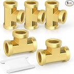 GASHER 5 Pcs Brass Tee Fitting, 1/2" x 1/2" x 1/2" NPT Female Pipe Fittings