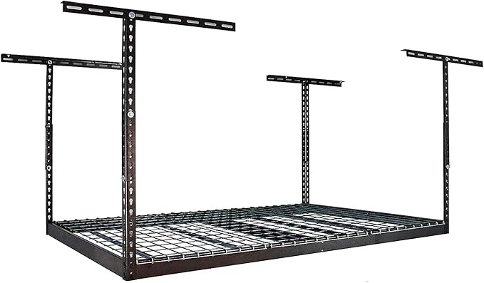 MonsterRax Overhead Garage Storage Racks 4x6 (2-Pack) Ceiling Mounted Shelving, Adjustable Hanging Storage Organizer, Heavy Duty Steel, Holds 500 Pounds, Hammertone, Adjusts 24"-45” off Ceiling