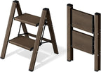2 Step Ladder,Aluminum Folding Step Stool for Adults,Step Ladder with Wide Anti-Slip Pedal,330 lbs Capacity for Home,Office,Kitchen,Library(Walnut)