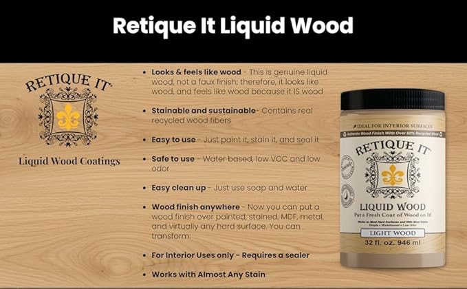 Retique It New and Improved Formula Liquid Wood Coatings - Stainable Primer - Paint It then Stain it (Light Wood, Medium)