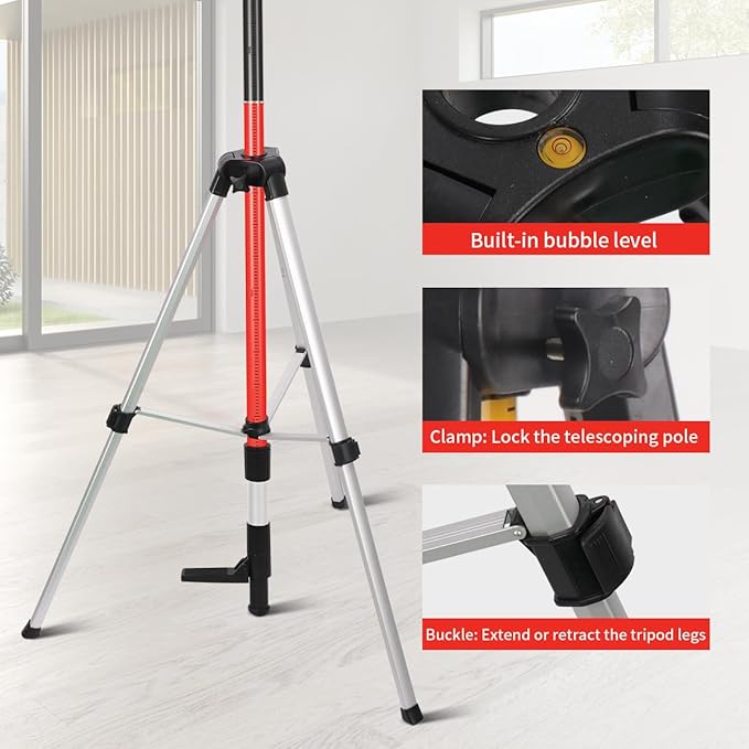 13.7 Ft./4.2M Professional Lasers Level Pole with Tripod, Adjustable Telescoping Pole for Leveling Tools, Multi-functional Fine-tuning Bracket with 1/4” and 5/8” Thread Adapters, Includes Carrying Bag