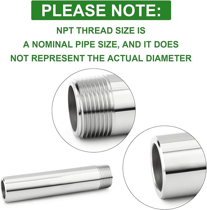 TAISHER 2PCS 304 Stainless Steel Pipe Fittings, 3/4" NPT Male Threaded, 8" Length Weld Nipple Cast Pipe
