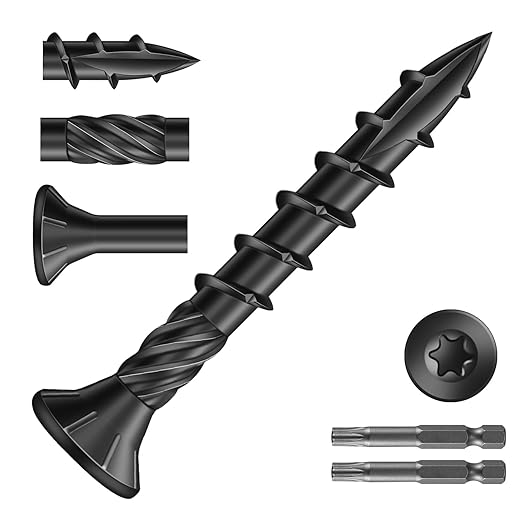 #8 x 1-1/4" Deck Screws (1194Pcs) 6lb. Carbon Steel, Black, Flat Head, Rust Resistant epoxy Coated, with T25 Star Bit