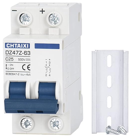 DC Miniature Circuit Breaker, 2 Pole 500V 25 Amp Isolator for Solar PV System, Thermal Magnetic Trip, DIN Rail Mount, Chtaixi DC Disconnect Switch C25