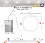12 Pack Recessed Lighting 6 Inch LED Ceiling Lights with Junction Box, 6000K Canless Recessed LED Can Lights, 12W 110W Eqv, 1050LM High Brightness LED Lights
