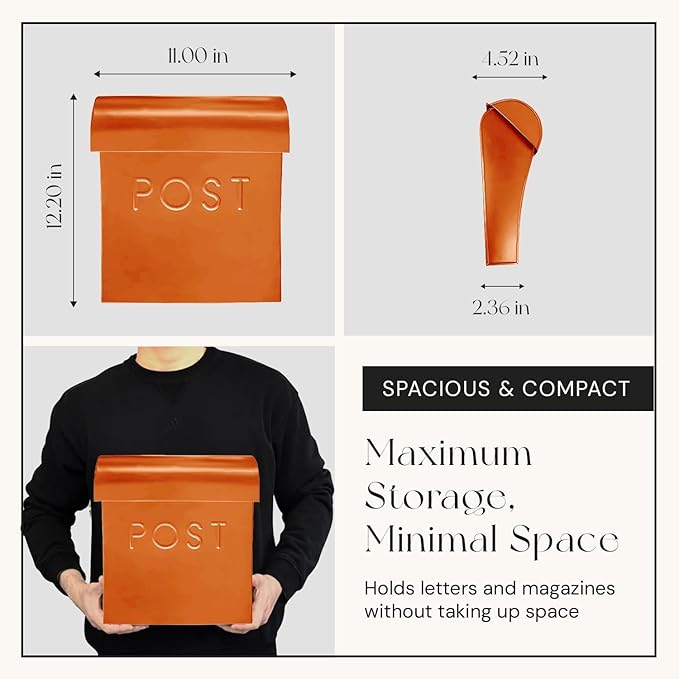 NACH Wall Mount Mailboxes for Outside, 11x4.5x12.5 in Terracotta Mail Boxes for House Outside, Waterproof Mailbox - Vicki-Style Mail Box