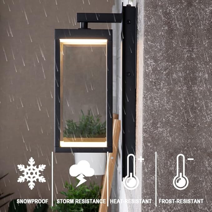 Outdoor Dusk to Dawn Exterior Light Fixture Wall Sconce Modern Style 800LM 13W Waterproof Rustproof Aluminum Glass Shade Porch Lantern Garage Garden Patio Matte Black Lamp