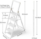 Step Ladder 4 Step Folding Stool with Anti-Slip Widened Sturdy Pedal and Handgrip, Portable and Multi-Use Iron Stepladder for Home, Kitchen, 300 lbs Capacity -White