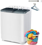 Portable Mini Twin Tub 22Lbs Washing Machine with Drying Rack & 10 Hangers, Washer(13Lbs) and Spinner(9Lbs) Combo with Timer Knob, Compact Semi-automatic Laundry Washer for Home Dorm Apartment, Black
