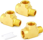 GASHER 3Pcs Brass Tee Fitting, 3/8" FNPT x 3/8" FNPTx 3/8" MNPT Pipe Fittings, Male Run Tee