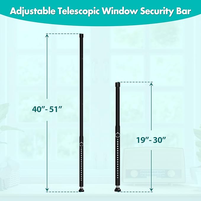 Window Security Bar, 2-in-1 Adjustable 17.9 to 51 Inch Slidingdoor Security Bar Security Bar for Home Pet Children Women Security Balcony Sliding Door Patio Door Security Apartment Window 2pack Black