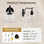 ANDY STAR 1-Light Bathroom Light Fixtures, Black Wall Sconces, Bathroom Vanity Light with Clear Glass Shade, Modern Wall Light Fixtures for Bath Mirror Hallway Bedroom Living Room, Hardwired, E26 Base