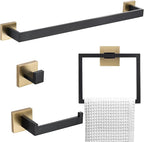 Bathroom Towel Bar Holder Sets Black and Gold 4-Piece Bathroom Hardware Set Stainless Steel Bath Accessories Kit. Wall Mounted,23.6 Inch