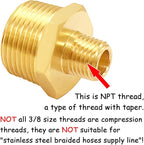 3PCS Brass Reducer Adapter, 3/8" NPT Male to 3/4" NPT Male Thread, Hex Reducing Pipe Fitting Coupler Nipple Connector for Water/Oil/Gas