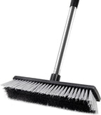 LandHope Hard Bristle Deck Broom Adjustable Long Handle Scrub Brush Heavy Duty Concrete Push Broom Outdoor Brush Garage Broom Wood Large Floor Scrubber 28-52 inch Balcony -Multi Segment Handle