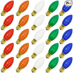 C9 Multicolor Christmas Replacement Bulbs 25 Pack - E17 Intermediate Base 7W for Outdoor/Indoor Party & Decor