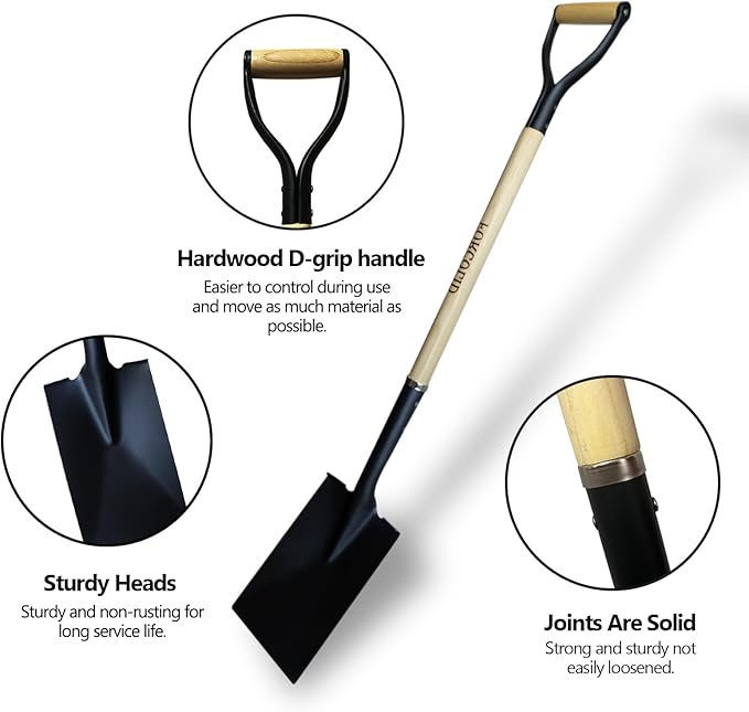 Spade Shovel for Digging, Edging Shovel, Lawn Edger Tool with D-Handle, Forged Steel Y-Grip, for Digging, Lawn Edging, Pruning, 45 inch Heavy Duty Weed Puller Tool