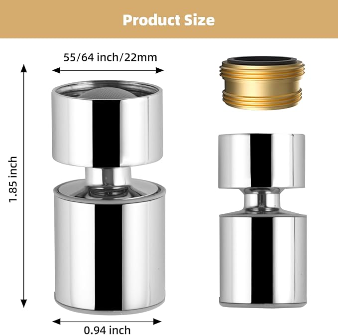 Hibbent NSF/ANSI/CAN 61 Certified Faucet Aerator, CUPC Certification 2-Flow Sink Faucet Aerator, 360° Swivel Kitchen Sink Sprayer Attachment, Faucet Replacement Part 55/64" Female Thread - Chrome